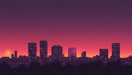 Fototapeta premium Cityscape at Sunset with a Starry Sky