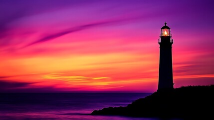 Lighthouse Silhouette Against a Vibrant Sunset