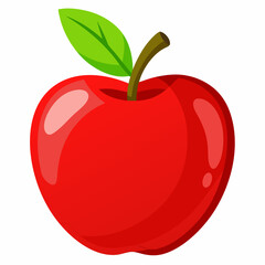 A Single Red Apple with Green Leaf and Stem