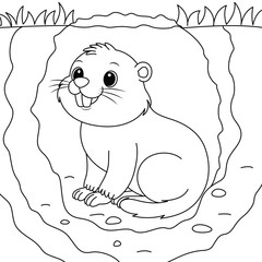 Cute Groundhog in the cave outline coloring page