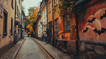 Naklejka premium Spooky Halloween Street Art: A Chilling Display