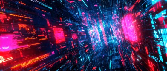 Cyber defense in a vast digital ocean. Pulsating screens and avatars guarding the perimeter, cyberpunk style.