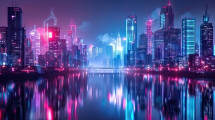 Fototapeta premium Smart city and abstract dot point connect with gradient line and aesthetic Intricate wave line design , big data connection technology concept. AI generated illustration