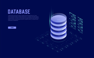 Big Data Flow Processing in Ultraviolet, Isometric Vector of Cloud Databases, Web Hosting, and Server Rooms