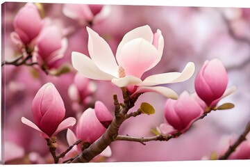 Blooming magnolia tree in springtime pink nature park Generative AI