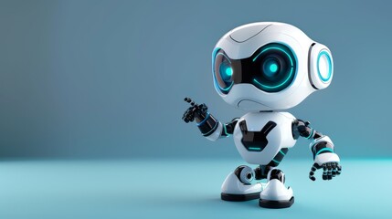 Cute digital robot pointing at copyspace background