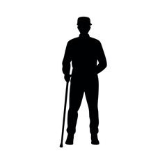 a young man stand with cane vector art illustration, solid color vector, isolated white background