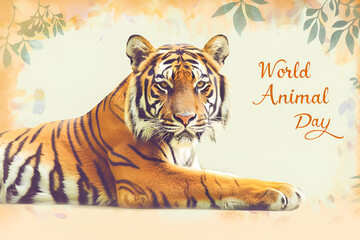 Tiger sitting on pastel background