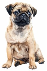 Obraz premium A cute, illustrated pug sitting with a charming expression.