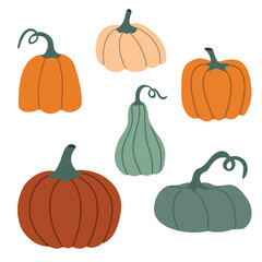 Pumpkin set . Vector illustration in a flat style on a white background.