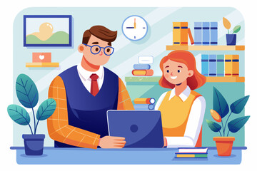 Student And Teacher Office vector illustration.