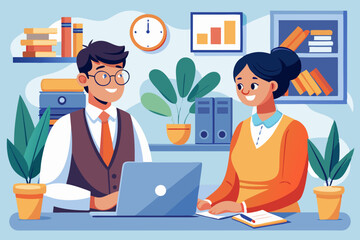 Student And Teacher Office vector illustration.