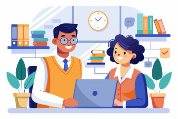 Student And Teacher Office vector illustration.