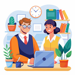 Student And Teacher Office vector illustration.