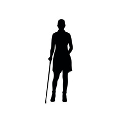a young lady are standing with cane vector silhouette isolated white background