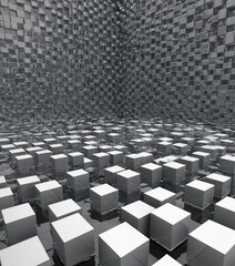 Obraz premium 3D room filled with numerous white cubes arranged in grid-like pattern, creating sense depth and dimension.