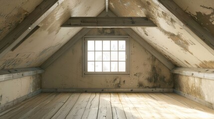 Vacant attic space with window shade