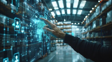 Businessman and global logistics network distribution and transportation, Smart logistics, Innovation future of transportation on large warehouse center .