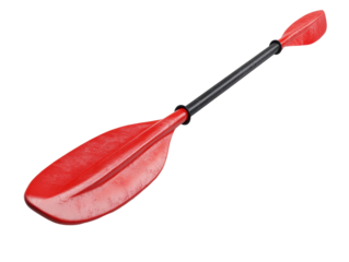 A vibrant red kayak paddle.