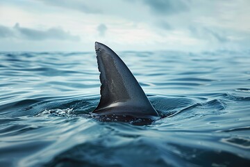 Fototapeta premium Big white shark fin on ocean surface