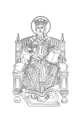 Fototapeta premium Jesus Christ the greatest Bishop sitting on the throne. Coloring page on white background
