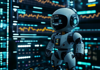 Fototapeta premium Crypto Trading Robot Analyzing Forex Graph