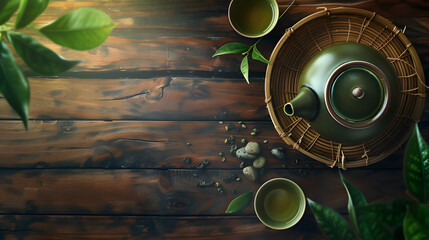 Green tea with background illustration