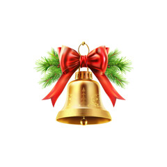 Golden Christmas bells decorated with beautiful red ribbons, adding warmth to the Christmas atmosphere