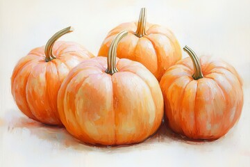 Fototapeta premium Pastel Orange Pumpkins: A Soft Harvest Essence on White Background