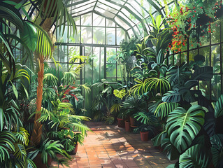 Greenhouse filled with background illustration
