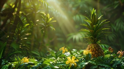 Fototapeta premium Pineapple in a Lush Tropical Forest