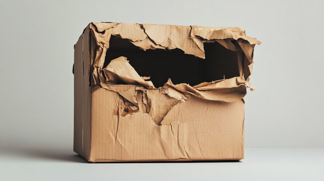 damaged brown box, broken packaging box, bad delivery