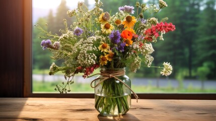 Wildflowers in a Jar by a Window