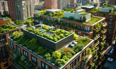 Green rooftops in urban areas providing insulation, reducing energy costs, and improving air quality for a healthier city life