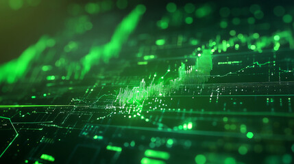 Obraz premium Crypto Green Graph: Hacking and Bitcoin Analysis