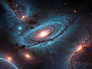 Vibrant spiral galaxy, stars and nebula cloud in space, captured in stunning starlit night cosmos. AI Generative.