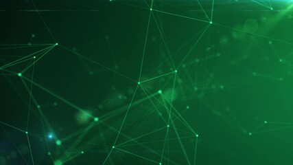 Green geometric plexus background, abstract network of glowing lines and dots, high tech background in green color. - Powered by Adobe