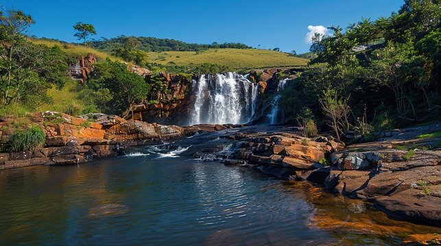 Cachoeira do Fundao Waterfall in Serra da Canastra, Brazil