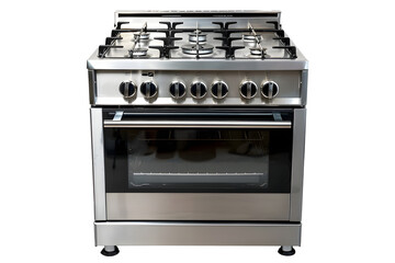 A Gleaming Stainless Steel Stove Ready for Culinary Creations Isolated on a Transparent Background PNG.