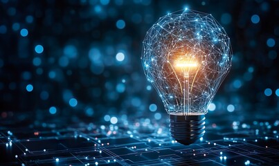 An abstract digital light bulb of interconnected circuit lines symbolizing modern business concepts