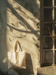 cotton white tote bag mockup on a daily scenario