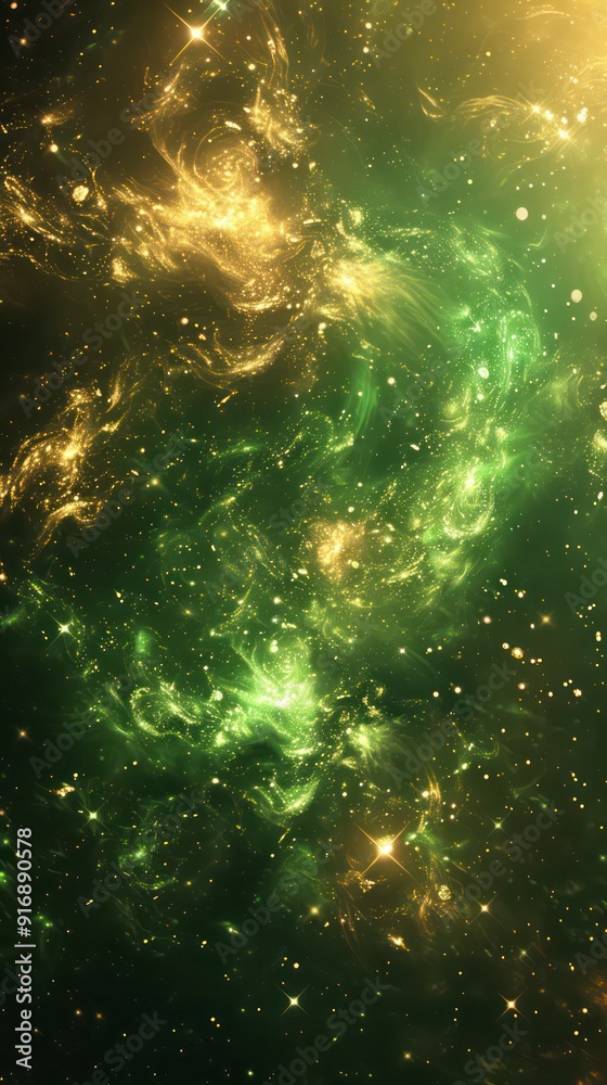 Wall mural green and gold abstract artistic concept wallpaper with amazing contrast and light