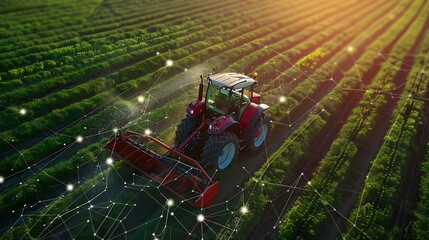 Smart Tractors Equipped with Advanced Technology Working Efficiently on a Modern Farm Field