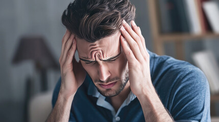 Man Holding His Head Due to Intense Headache or Stress
