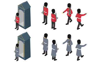 アイソメトリックイラスト：イギリス近衛兵セット