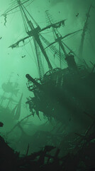 Haunted pirate shipwreck background illustration