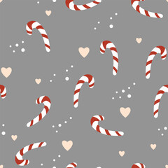 Lollipop in flat style seamless pattern. Vector Background Christmas candy for x-mas designs of wrapping paper, covers, fabric, textiles. greeting cards. Concept of Christmas and New Year