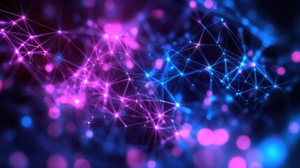 Obraz premium Abstract Neon Network - Dynamic Pink and Blue Light Connections in a Dark Background