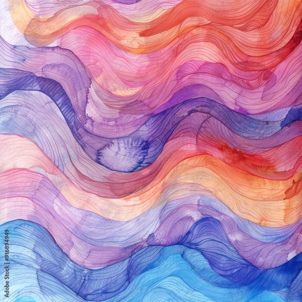 Wall mural rainbow waves watercolor textured background