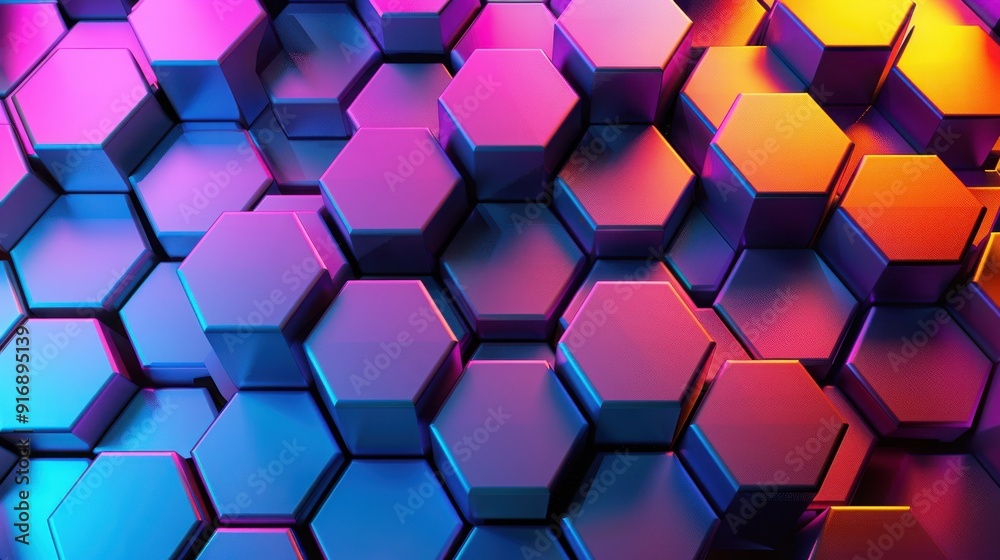 Poster vibrant hexagonal patterns create a stunning abstract background, blending colors for a modern and d